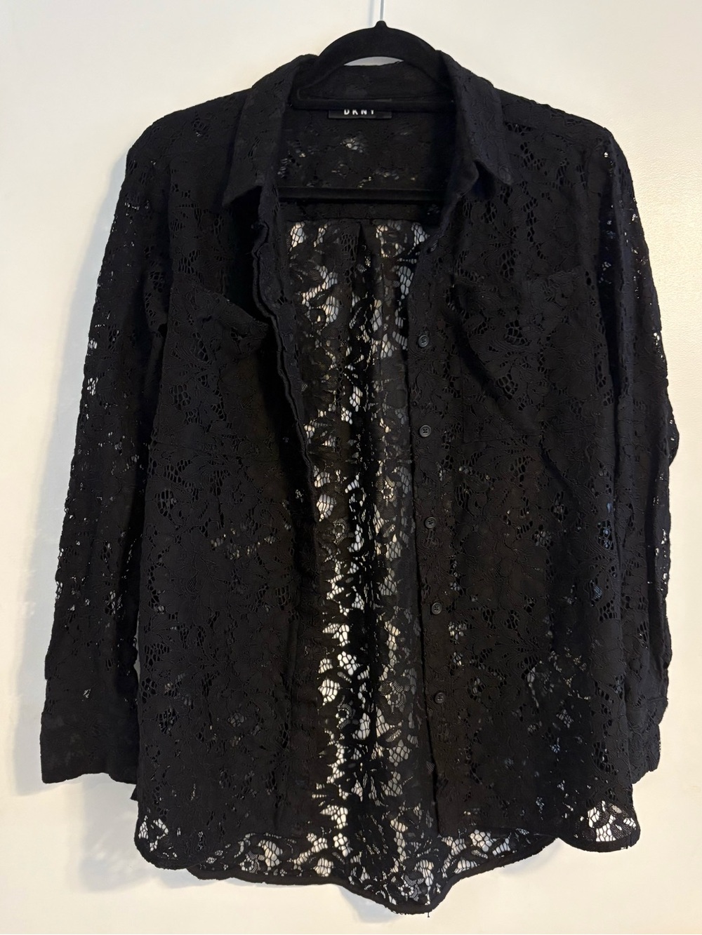 DKNY Black Lace Button-Down Shirt